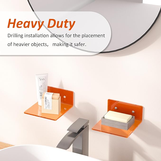6 Inches Small Orange Wall Shelves Set of 2, Wall Mounted Display Shelf Rack for Bedroom, Living Room, Smart Speaker, Clock, Decoration, 2 Pack-NeatNest