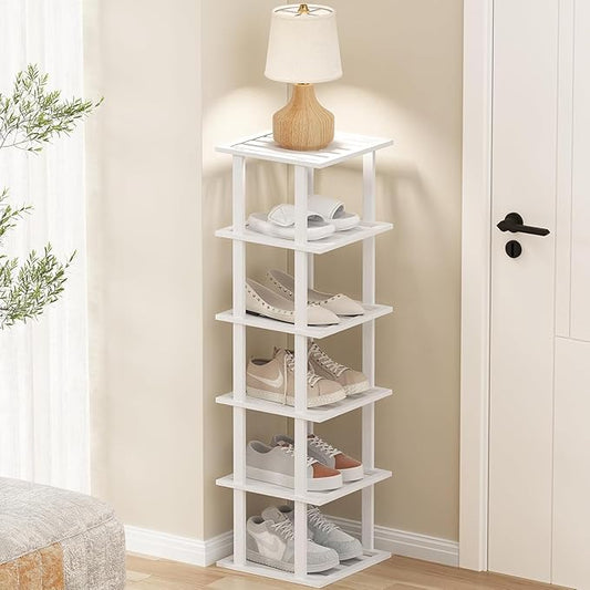 White Bamboo Shoe Rack - Vertical Shoe Rack for Small Spaces-NeatNest