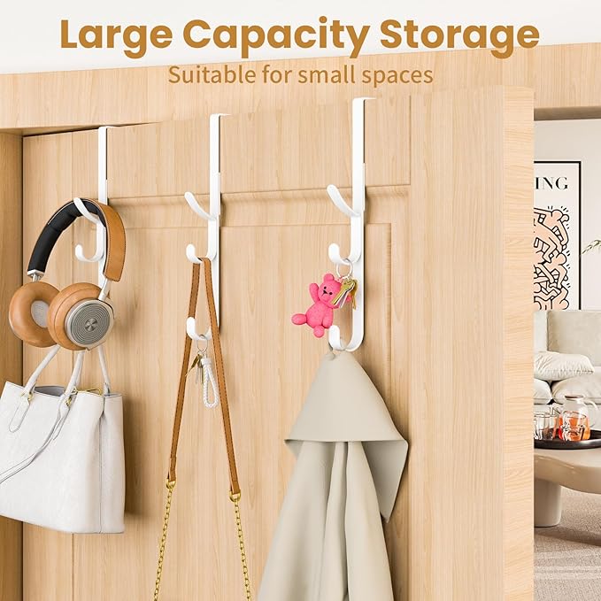 Over the Door Hooks hanger,over the door towel hook Organizer hanging for coat clothes backpack hat purse Metal Towel Rack Back of Shower for Bathroom,Dorm,Bedroom,Kitchen,Office Closet (White-3Packs)