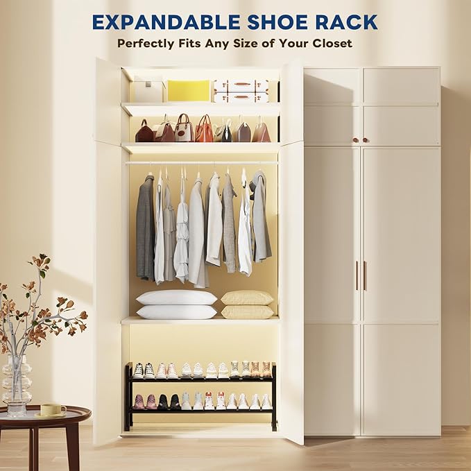 Mavivegue Expandable Shoe Rack, 2-Tier 19"-43.3" Adjustable Shoe Rack for Closet,Hall Entryway,Front Door,Garage, Sturdy Steel Space-Saving Rack, Black-NeatNest