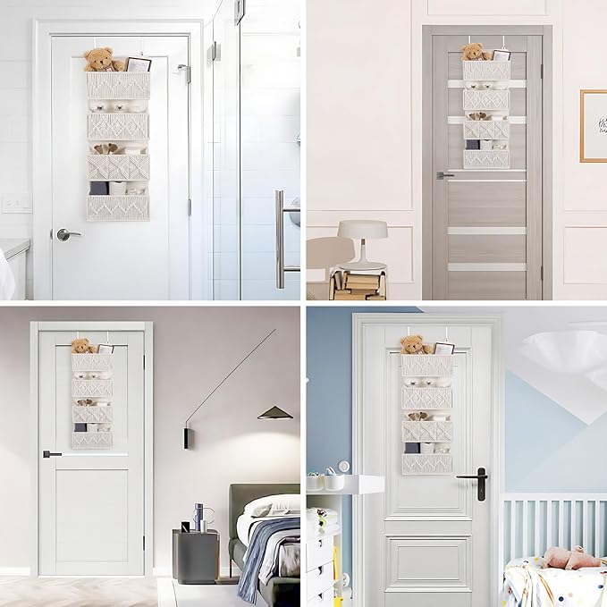 ANTIS'S HOME Nursery Over The Door Organizer Boho Decor Nursery Storage with 4 Large Woven Pockets, Macrame Nursery Organizers and Toys Storage, Behind Door for Bathroom, Bedroom-NeatNest