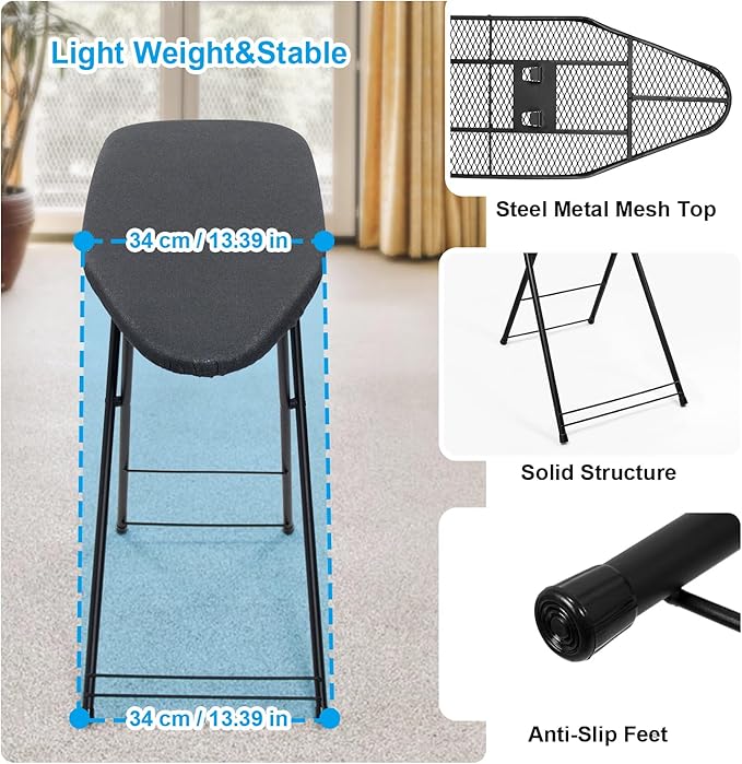 Duwee 13"×35" Ironing Board Small with Heat Resistant Cover,Folding Compact Ironing Board,Light Weight,Easy to Storage,Black