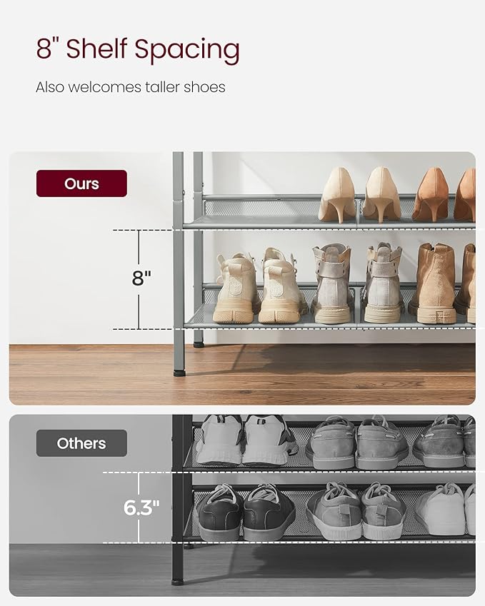 VASAGLE Shoe Rack for Entryway, 5-Tier Shoe Rack Organizer with Storage Shelves and Spacious Top, Freestanding, Adjustable, Industrial, Charcoal Grey and Metallic Silver ULBS038E22-NeatNest