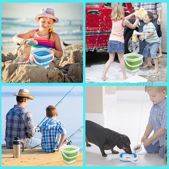3PCS Collapsible Beach Bucket Sandbox Kit Building Toys for Kid, Small Pail for Washing Camping Fishing, Foldable Bucket Sand Pail Water Can for Garden Planting, Traveling, Beach Summer Toys Fun-NeatNest