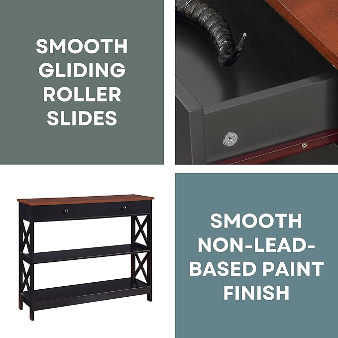 Convenience Concepts Oxford 1 Drawer Console Table with Shelves, Cherry/Black-NeatNest