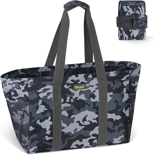 BALEINE Soft 9 Gallon Extra Large Utility Tote, Foldable Reusable Storage Bag (Grey Camouflage)-NeatNest