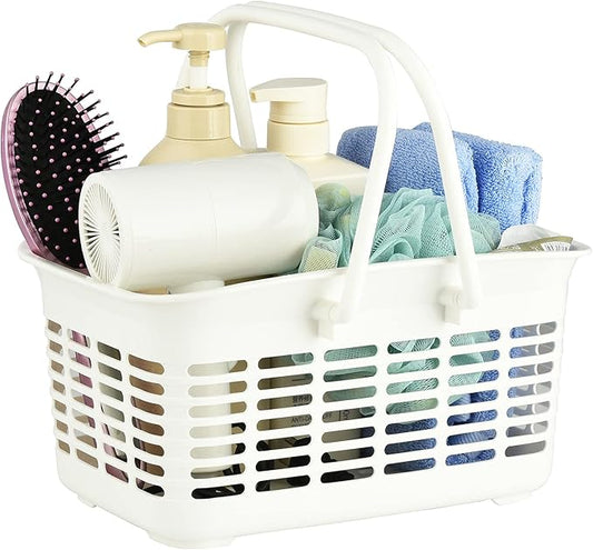 ALINK Plastic Shower Caddy Basket with Handle, Portable Organizer Storage Basket for College Dorm, Bathroom, Kitchen - White