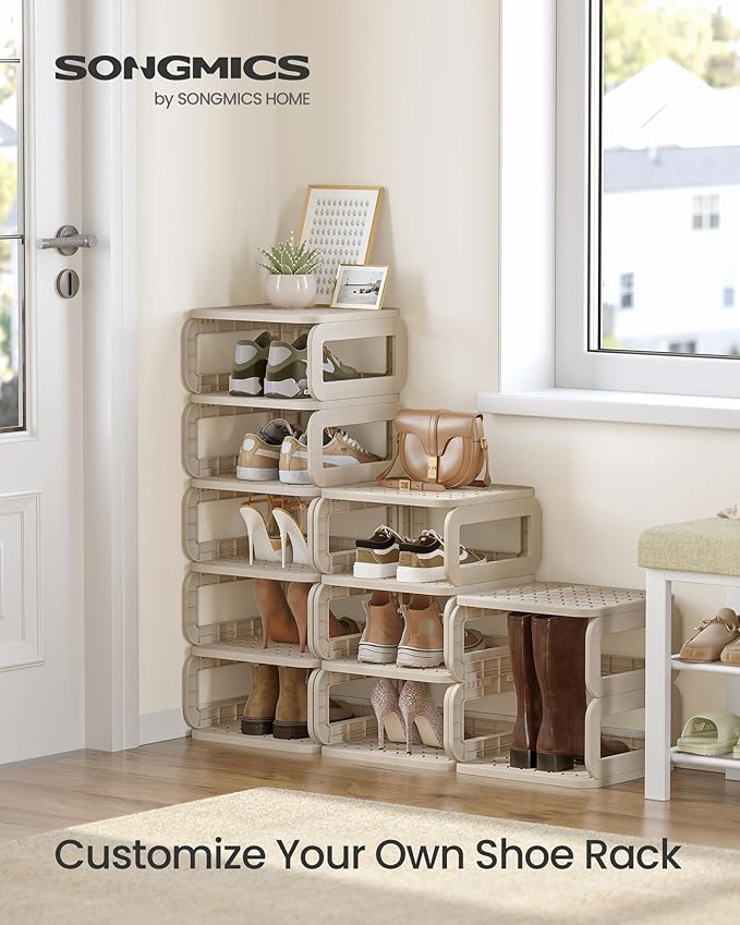 SONGMICS Shoe Rack, Shoe Organizer, 12 Shelves, Shoe Storage, Narrow Shoe Shelf, Open Shelf for Entryway, Living Room, Bathroom, Space-Saving, Cappuccino Beige ULPC038K01-NeatNest