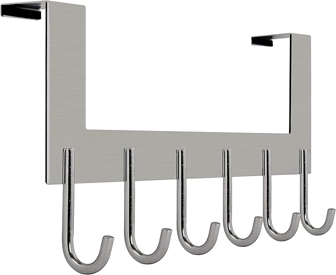 WEBI Over The Door Hooks for Hanging,Over Door Towel Rack,Door Coat Hanger Coat Rack for Clothes,Back of Bathroom,Brushed Nickel