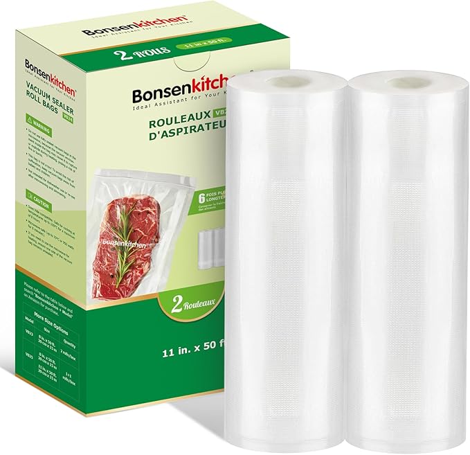 Bonsenkitchen Vacuum Sealer Bags Rolls, 11 in x 50 ft Rolls 2 pack Durable Food Sealer Bags, Commercial Grade, Heavy Duty, BPA Free, Seal a Meal, Great for Food Storage & Sous Vide Cooking, VB24-NeatNest
