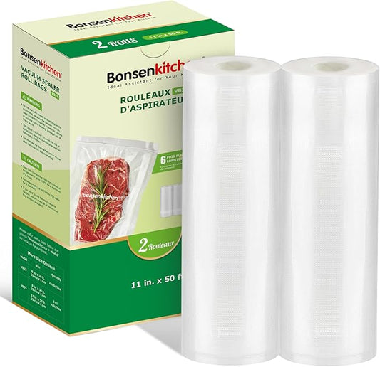 Bonsenkitchen Vacuum Sealer Bags Rolls, 11 in x 50 ft Rolls 2 pack Durable Food Sealer Bags, Commercial Grade, Heavy Duty, BPA Free, Seal a Meal, Great for Food Storage & Sous Vide Cooking, VB24-NeatNest
