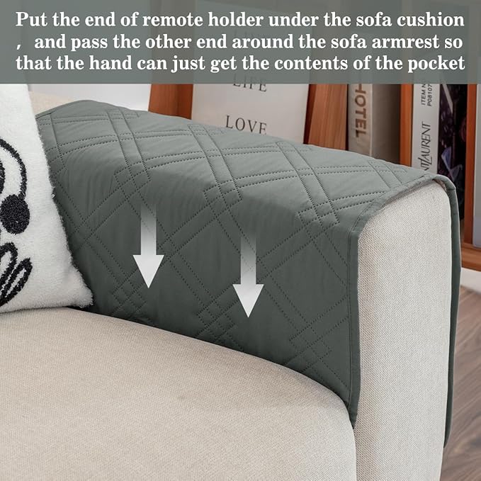 Couch Armrest Organizer Remote Control Holder Bedside Caddy with 6 Pockets, Non-Slip Armchair Caddy Sofa Armrest Organizer for Tv Remote Control, Magazine, Cell Phone, Dark Grey-NeatNest