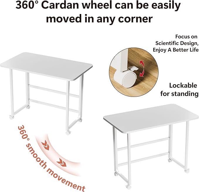 Folding Desk,Not Require Assembly,Small Foldable Desk 31.5" for Small Spaces,Space Saving Computer Table Writing Workstation for Home Office,White-NeatNest
