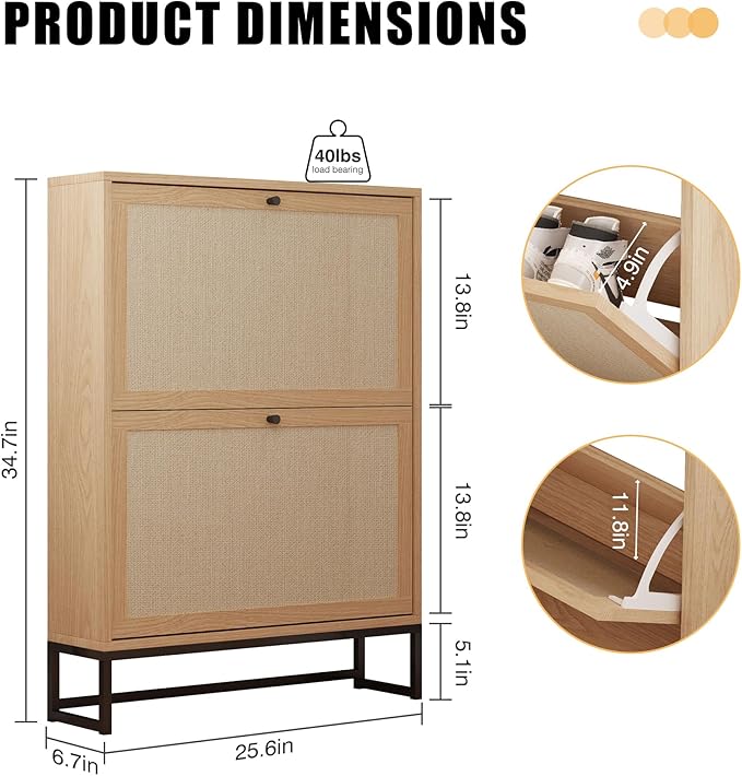AVZEAR Shoe Cabinet with 2 Flip Drawer Door, Freestanding Shoe Organizer, Shoe Cabinet Storage for Entryway, Shoe Storage Shoe Rack for Closet with Linen Doors Drawer in Hallway, Living Room (Natural)-NeatNest