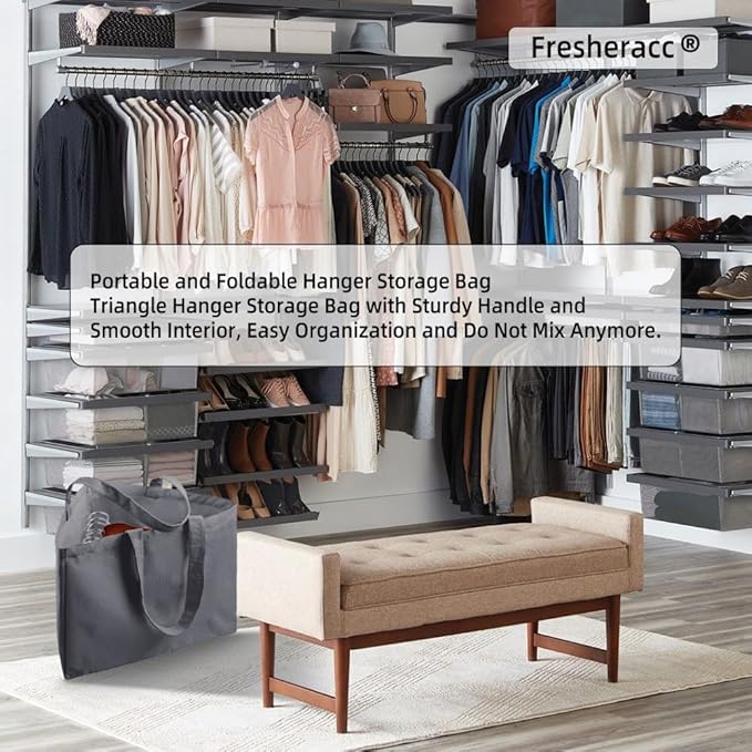 Clothes Hanger Organizer Holder for Space Saving, Fresheracc Hanger Triangle Storage Bag with Handles for Closet Tidier Laundry Rooms Wardrobe Drying Rack, Waterproof Container (Triangle Grey)-NeatNest