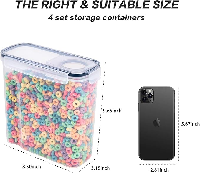 Cereal Containers Storage Set - 3 Piece Airtight Large Dry Cereal Container (135.2oz), BPA Free Dispenser Plastic Cereal Storage Containers with 16 Labels & Pen-NeatNest
