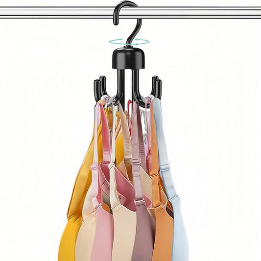 1Pcs Tank Top Hanger, Rotatable Bra Hangers for Closet Organizer, Max 24 Storage Capacity Belt Hanger, Plastic Space Saving Closet Organizers Apartment Dorm Essentials for Bra Tank Top Belt Tie, Black-NeatNest