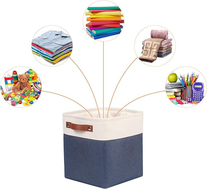 Univivi Fabric Cube Bins Set of 4 Storage Baskets with PU Handles for Home Closet Foldable Storage Bins (Blue, 10.5" x 10.5" x 11")-NeatNest