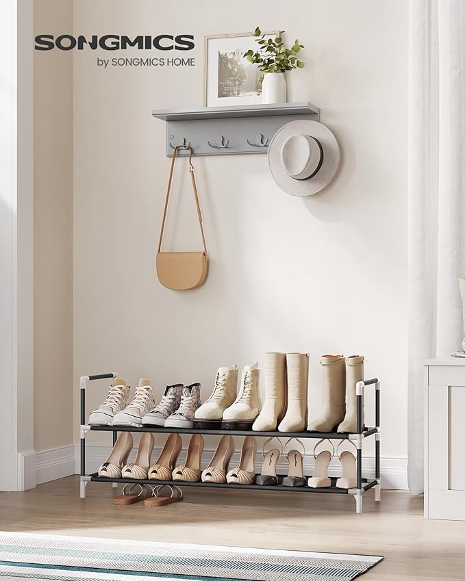 SONGMICS 2-Tier Shoe Rack, Shoe Storage for Hallway Closet, Slim and Space-Saving, Metal Frame, Non-Woven Fabric Shelves, Black ULSH052B01-NeatNest