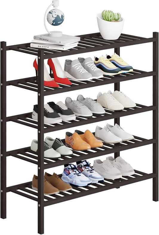 5 Tier Bamboo Shoe Rack Storage Organizer for Closet, Multifunctional Stackable Free Standing Shoe Shelf Organizer for Small Space,Entryway, Hallway, Bathroom27 x11 x32 (Brown, 5 Tier)-NeatNest
