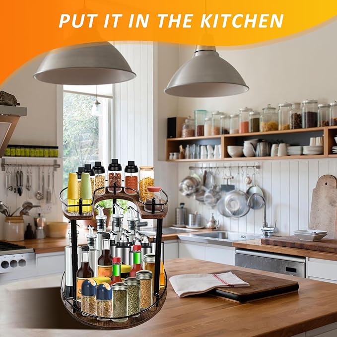 2-Tier Lazy Susan Organizer, Rotating Spice Rack with Stable Carousel Base & 4 Height Settings, Spice Rack Organizer for Cupboard Kitchen Countertop Dining Table-NeatNest
