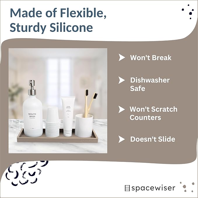 Countertop and Vanity Tray - 11.7" Silicone Bathroom Tray, Flexible Dish Soap Holder for Kitchen, Bathroom Counter Organizer, Shower Toilet Tank Trays Décor Accessories, Sink Makeup Mat Oil-NeatNest