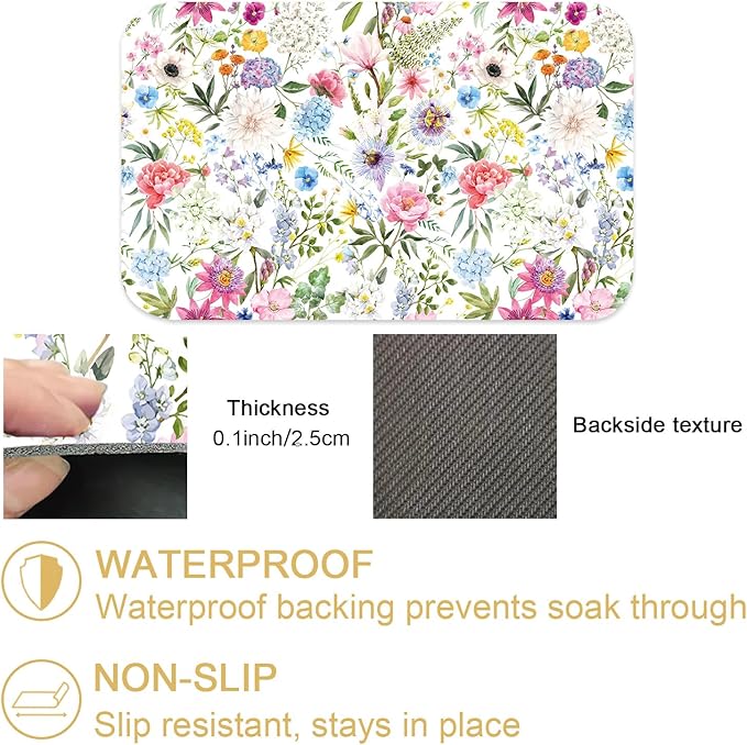 Colorful Flower Dish Drying Mats for Kitchen Counter Absorbent Fast Dry Dish Drainer Rack Mats for Dishes Utensils Pot and Pan, Kitchen Accessories 20"x12"-NeatNest