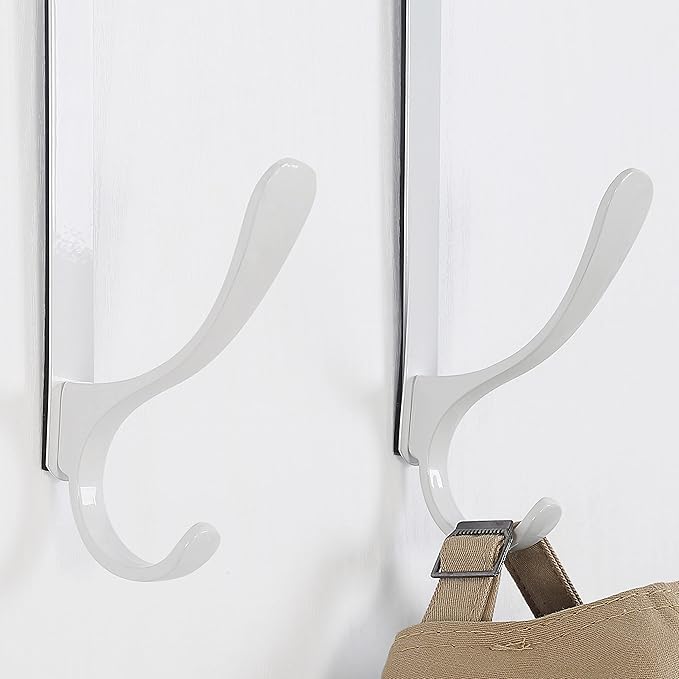 SKOLOO Over The Door Hooks - for Doors up to 4.5cm Thick, Pack of 5, Stainless Steel Door Hanger Hooks, Over The Door Hanger for Coats Clothes Hat Towel Jacket, White