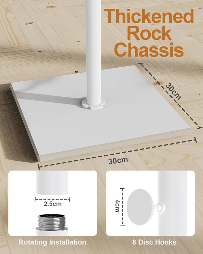 Coat Rack Freestanding, Small Standing Coat Tree with Heavy Rock Slab Base, Modern Metal Coat Hanger Stand with 8 Hooks, Garment Rack, 11.8 x 11.8 x 68.9 In, White, GYJ002W-NeatNest