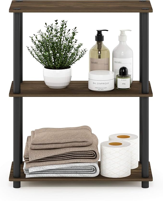Furinno Turn-N-Tube 3-Tier Compact Multipurpose Shelf Display Rack, Columbia Walnut/Black-NeatNest