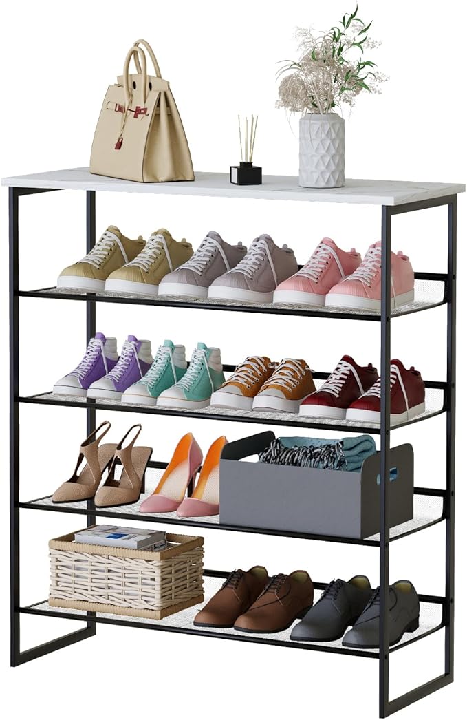 Garden 4 you 5 Tiers Shoe Rack,Multi-Purpose Adjustable Flat and Slant White Marble Freestanding Organizer Storage Rack Shoe Shelf, High Heels Potted Plant for Entryway Hallway Living Room Closet-NeatNest