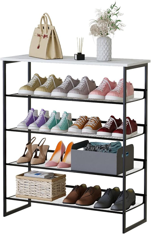 Garden 4 you 5 Tiers Shoe Rack,Multi-Purpose Adjustable Flat and Slant White Marble Freestanding Organizer Storage Rack Shoe Shelf, High Heels Potted Plant for Entryway Hallway Living Room Closet-NeatNest