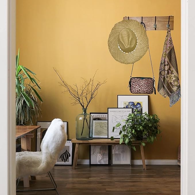 Coat Rack, Handmade, 4 Hanger Hook, Mahogany Hardwood, Durable Rustic Wall Mount, Versatile Hanger for Entryway, Bedroom, Bathroom, Farmhouse Boho Decor, 18" Natural Finish-NeatNest