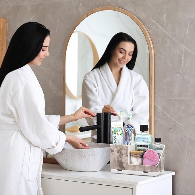 Toothbrush Holders for Bathroom Countertop Organizer, Kids Electric Toothbrush and Toothpaste Holder for Bathroom Organizers and Storage (White Marble Grain)-NeatNest