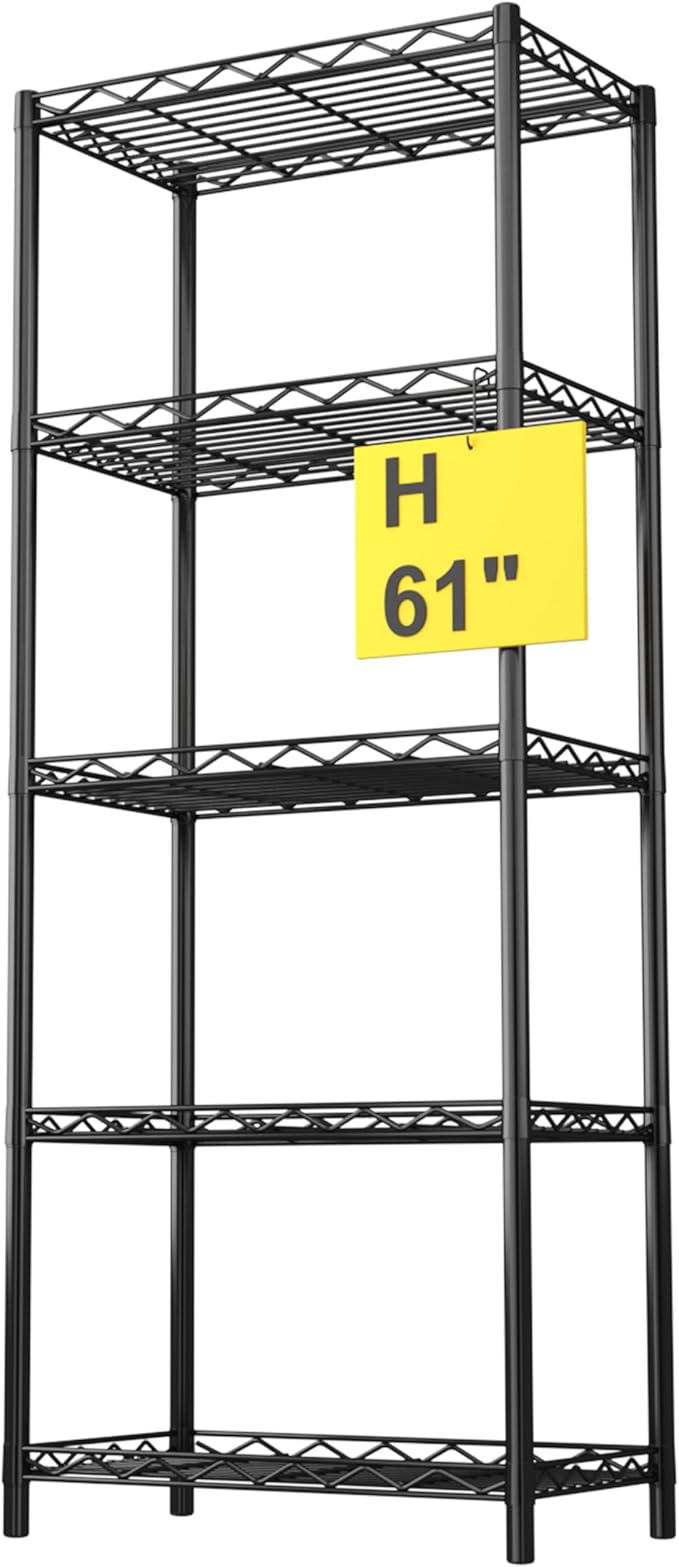 HOMEFORT 5-Tier Wire Shelving 5 Shelves Unit Metal Storage Rack Durable Organizer Perfect for Pantry Closet Kitchen Laundry Organization in Black,21”Wx14”Dx61”H