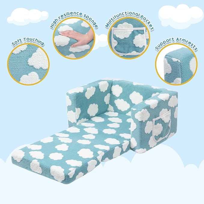 ALIMORDEN Kids 2-in-1 Flip Out Ultra-Soft Snuggle Foam Filled Chair, Blue-NeatNest