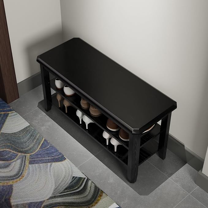 Wood Shoe Rack Bench for Entryway, 2 Tier Shoe Rack for Front Door Entrance, Shoe Bench with Shoe Storage for Entryway, Bedroom, 31.5"-NeatNest