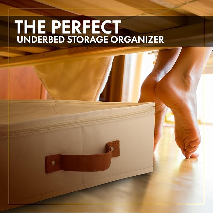 HOMELUX THEORY 2pc Under Bed Storage Containers, Bedroom Under the Bed Drawer Storage Organizer with Bins and Lids, Medium Underbed Clothes Storage Box Ideal for Blanket, Fabric, & Shoes (Ivory)-NeatNest