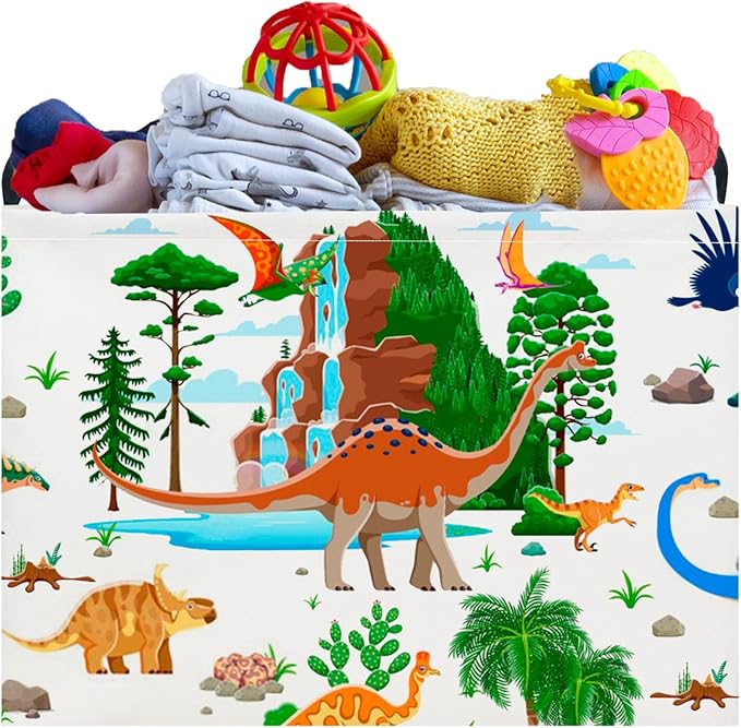 CLOCOR Rectangular Storage Basket Empty,Gift Basket, Waterproof Storage Bin with Handles, Room Decor(Ancient Dinosaurs)-NeatNest