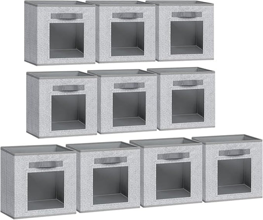 DIMJ Cube Storage Bin, 10 Pack Collapsible Storage Bins, Cube Storage Organizer with Window, Fabric Storage Bins for Shelves, Closet Baskets for Clothes, Toys, Books-NeatNest