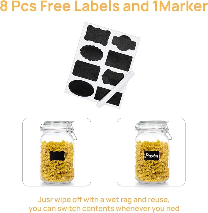 CHEFSTORY 50oz Airtight Glass Jars with Lids, 3 PCS Food Storage Canister for Kitchen & Pantry Organization, Square Mason Jar Containers for Storing Sugar, Flour, Cereal,Coffee,Cookies-NeatNest