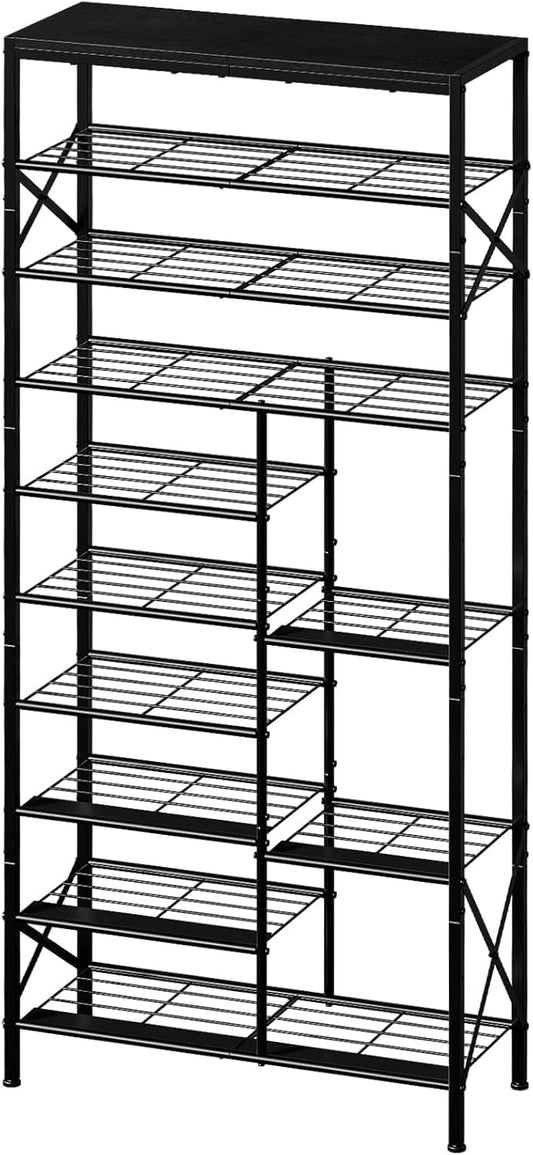 10-Tier Shoe Rack, Shoe Storage Organizer with Boots Storage, Large Capacity Shoe Shelf Holds 27-30 Pairs of Shoes, Durable and Stable, for Entryway, Closet, Hallway, Dorm Room, Black-NeatNest
