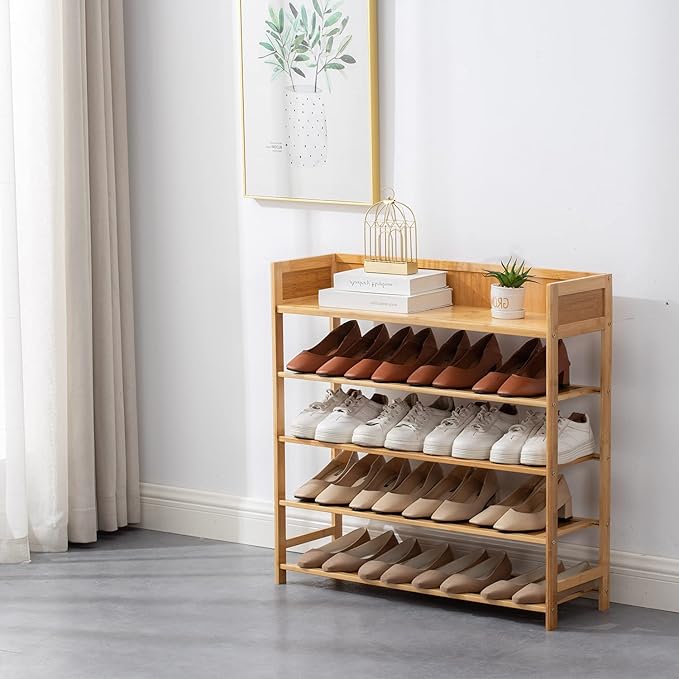 latifolia Bamboo Shoe Rack, 5-Tier Shoe Rack Organizer for Entryway Hallway Closet, Stackable(31.50''L)-NeatNest