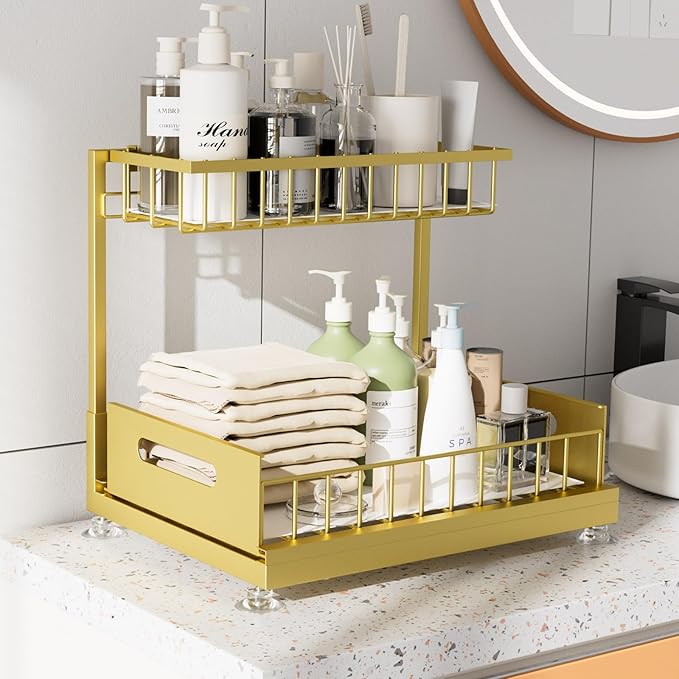 2 Pack Under Sink Organizer Storage 2-Tier Premium Metal Pull-Out Racks, Height Adjustable, Easy Installation | Kitchen & Bathroom Organizers-NeatNest