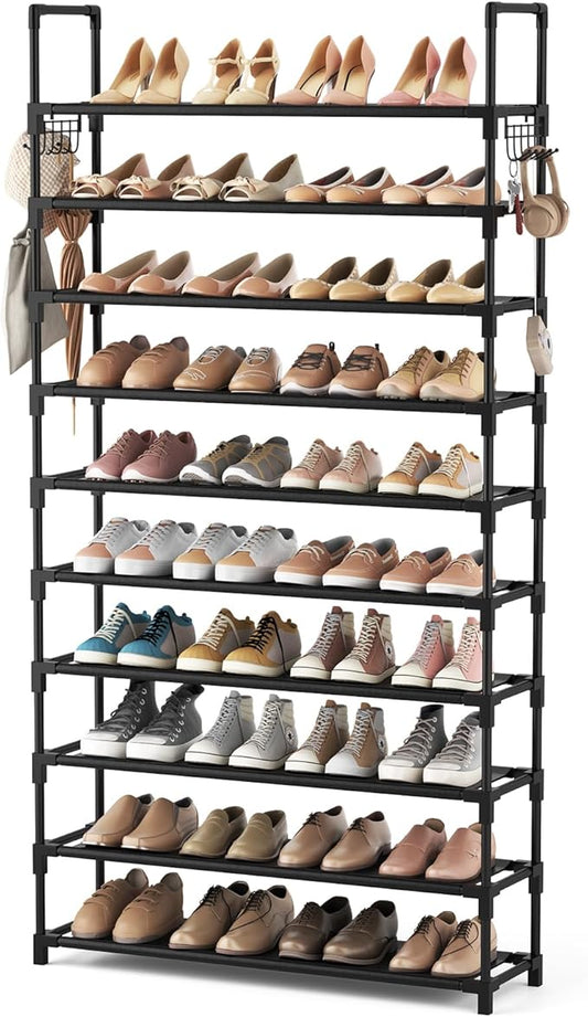 VTRIN 10-Tier Shoe Rack - Large Capacity 50 Pair Organizer with Two Hooks - Sturdy Metal Shoe Shelf for Entryway, Closet, Bedroom-NeatNest