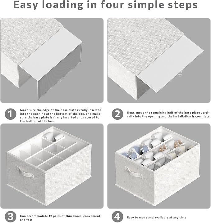 2 Pack Shoe Organizer for Closet,Foldable Shoe Organizer,Fits up to 24 Pairs,Storage Containers With Bottom Support for Shoes (Whtie, 16.5 * 12.6 * 9.5in)-NeatNest