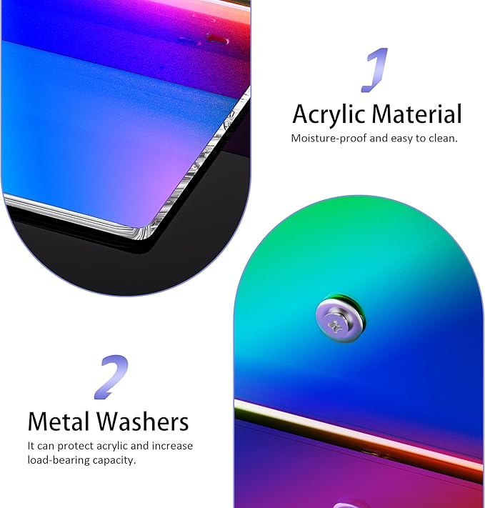 12 Inches Iridescent Acrylic Wall Shelves Set of 2, White Floating Shelf, Wall Mounted Shelves for Funko Pop Shelves, Smart Speaker, Plants, Picture Frame, Digital Clock, 2 Pack-NeatNest