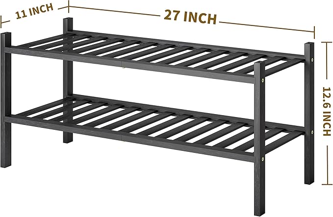 Shoe Rack, 2-Tier Bamboo Stackable Shoe Shelf Storage Organizer, Shoe Stand for Closet, Entryway and Hallway-NeatNest