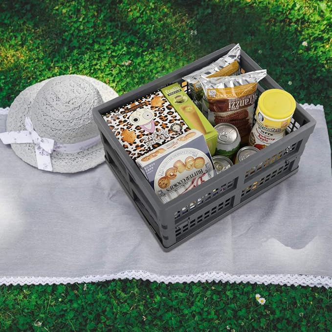 Ggbin 16 Liter Folding Plastic Containers, Grey Plastic Crate, 2 Packs