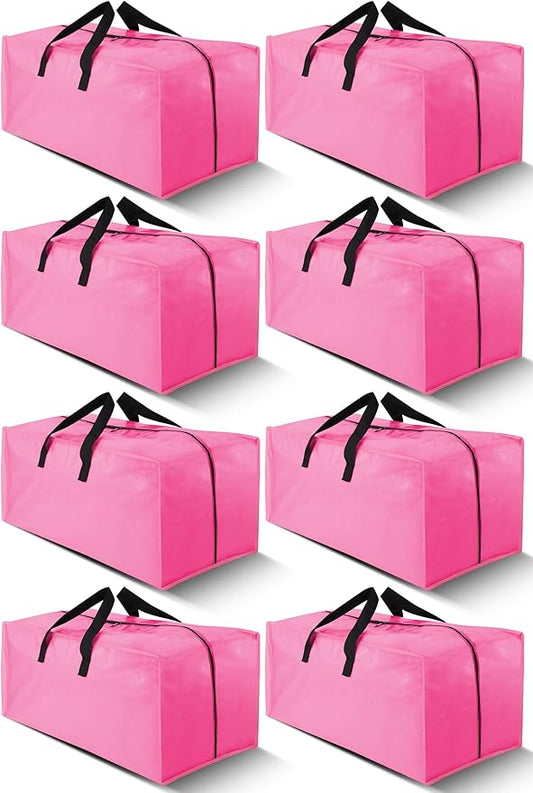 Cosy Family 8 Pack Heavy Duty Extra Large Moving Bags with Backpack Straps - Strong Handles & Zippers, Storage Totes For Space Saving, Fold Flat, Alternative to Moving Box, Pink-NeatNest
